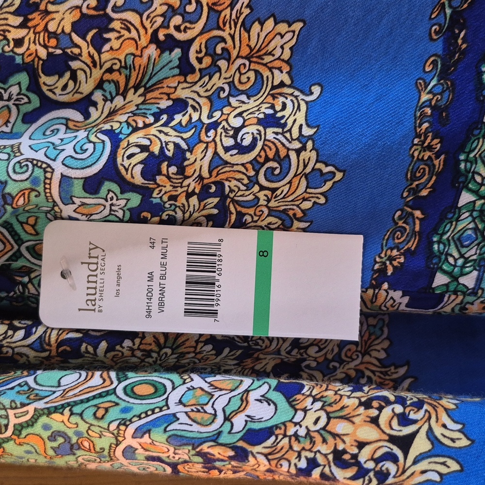 Laundry By Shelli Segal Vibrant Blue Multi Dress Beautiful Design Zip Closure 8 - Picture 5 of 11